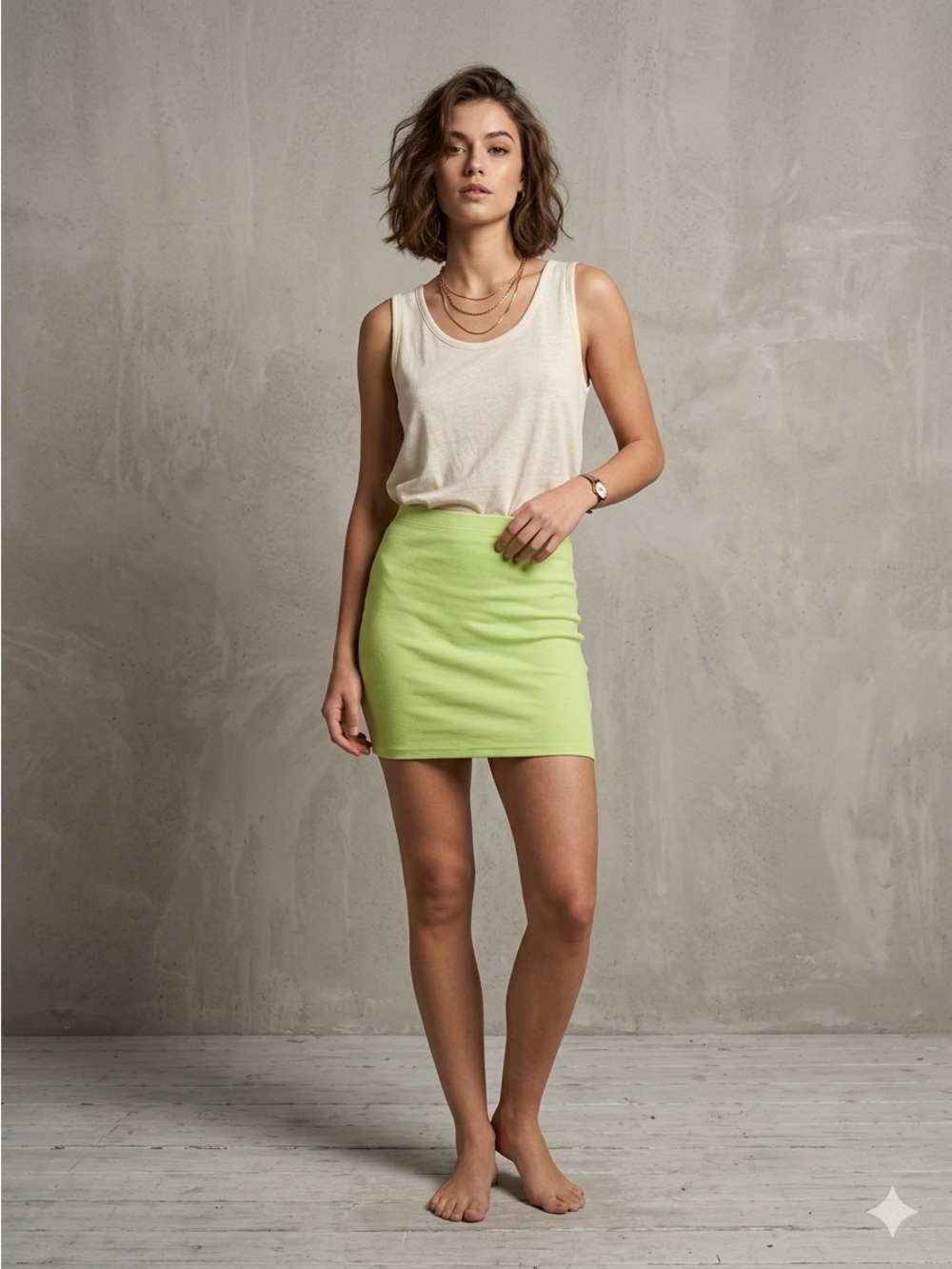 Divided H&M Women’s Neon Yellow Mini Skirt Retro -‎ Size 4